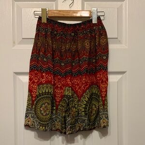 100% Rayon Bohemian Red and Green Patterned Shorts